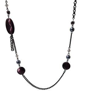 Black Chain Beaded Necklace Purple Silver Faceted Beads Classic Simple Jewelry